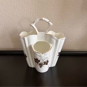 VTG Porcelain Multi-Section Holder Grape Vine Gold Trim Decorative Caddy / Vase